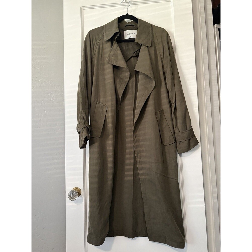 Aritzia Babaton Lawson Trench Coat XS Olive Green Lyocell Duster Travel Capsule